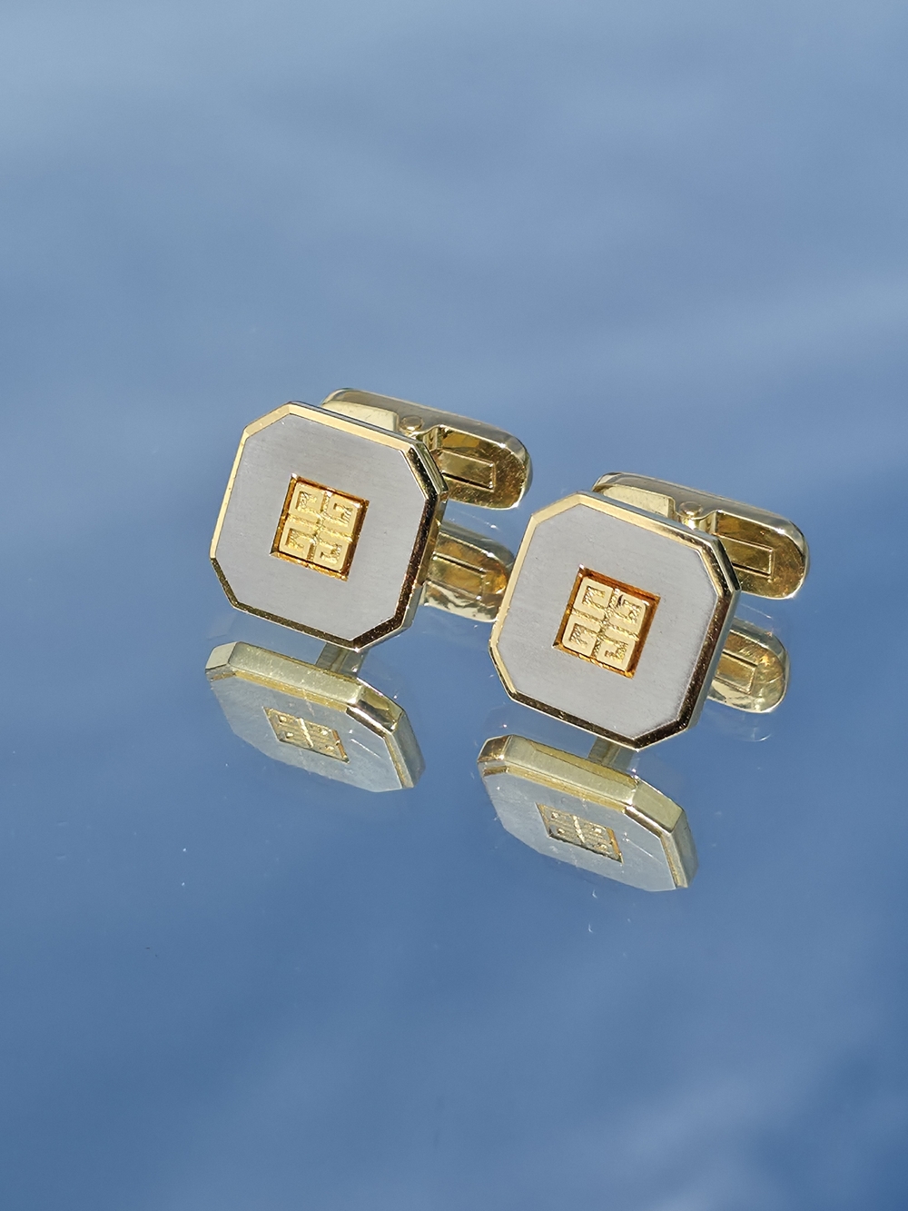 Vintage Givenchy 4G Logo Cufflinks Gold Silver Tone Octagon Mens Designer France
